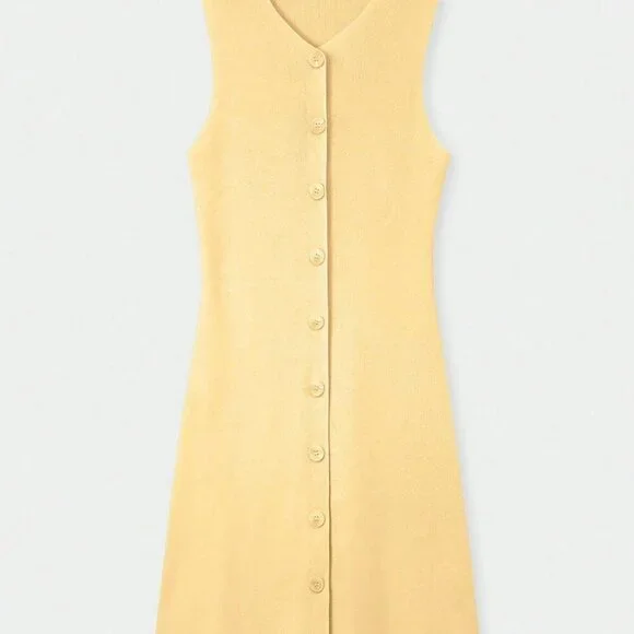 Yellow Casual Women's knit button  detailed Pullover mini dress - Picture 9 of 11